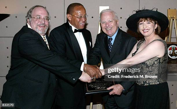 Executive Director of the L. A. Press Club Alex Ben Block, Warren Wilson, Richard J. Riordan and Patt Morrison attend the 44th Annual Los Angeles...