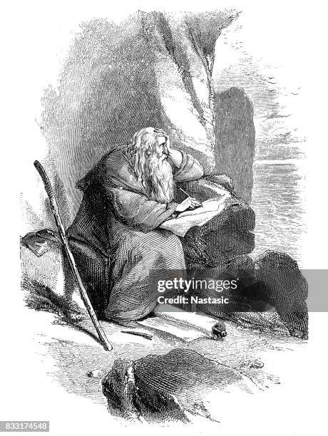 saint john at patmos - twelve apostles stock illustrations