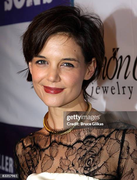 Katie Holmes poses at the after party for the opening night of the revival of Arthur Miller's "All My Sons" on Broadway at espace on October 16, 2008...