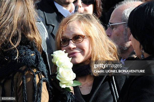 Elisabeth Depardieu is pictured during the funeral ceremony of her son, French actor Guillaume Depardieu, French film star Gerard Depardieu's son, on...