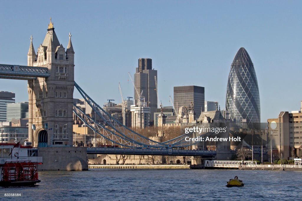 River Thames, Tower Bridge, Gherkin and London