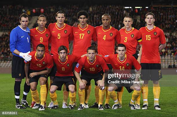 The Belgium team line up for a team photo during the FIFA 2010 World Cup Group 5 Qualifier between Belgium and Spain at the King Baudouin Stadium on...