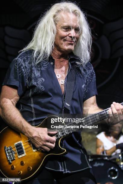 Bruce Hall from REO Speedwagon performs in concert at Northwell Health at Jones Beach Theater on August 16, 2017 in Wantagh, New York.