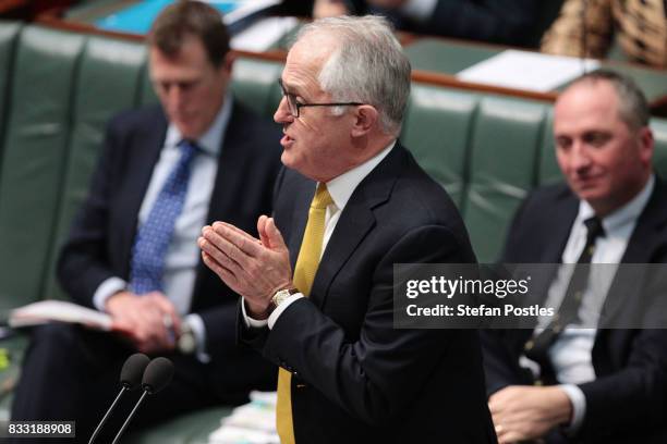 Prime Minister Malcolm Turnbull during House of Representatives question time at Parliament House on August 17, 2017 in Canberra, Australia. Justice...