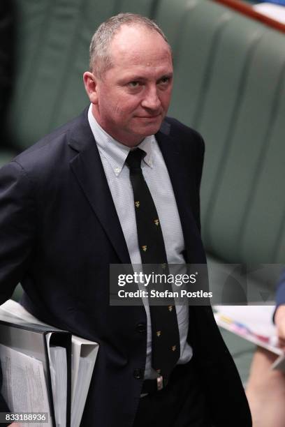 Deputy Prime Minister Barnaby Joyce during House of Representatives question time at Parliament House on August 17, 2017 in Canberra, Australia....