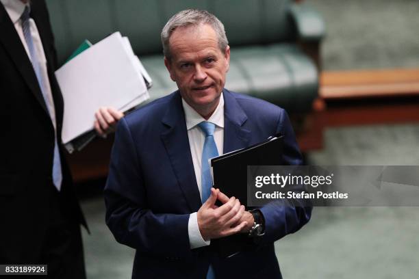 Leader of the Opposition Bill Shorten during House of Representatives question time at Parliament House on August 17, 2017 in Canberra, Australia....