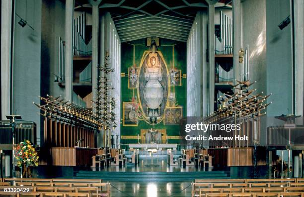 fantastic interior of coventry cathedral - cathedral stock pictures, royalty-free photos & images