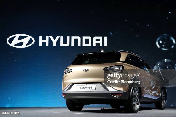 Hyundai Motor Co. Next generation fuel-cell electric sport utility vehicle stands on display during an unveiling event in Seoul, South Korea, on...