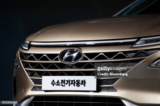 Hyundai Motor Co. Next generation fuel-cell electric sport utility vehicle stands on display during an unveiling event in Seoul, South Korea, on...