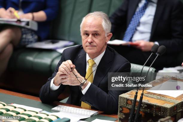 Prime Minister Malcolm Turnbull during House of Representatives question time at Parliament House on August 17, 2017 in Canberra, Australia. Justice...