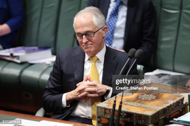 Prime Minister Malcolm Turnbull during House of Representatives question time at Parliament House on August 17, 2017 in Canberra, Australia. Justice...