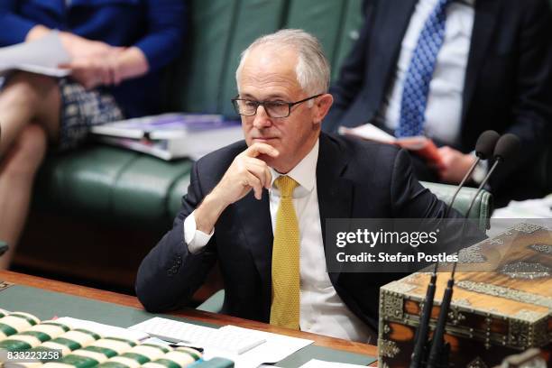 Prime Minister Malcolm Turnbull during House of Representatives question time at Parliament House on August 17, 2017 in Canberra, Australia. Justice...