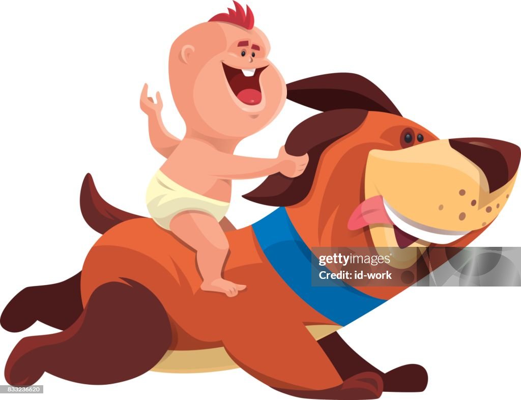 Baby Riding Dog High-Res Vector Graphic - Getty Images
