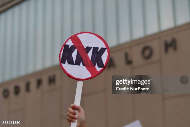 Banner anti KKK is seen during march Against Hate Held In Philadelphia In Wake Of Charlottesville, on August 16, 2017. Demonstrations are being held...