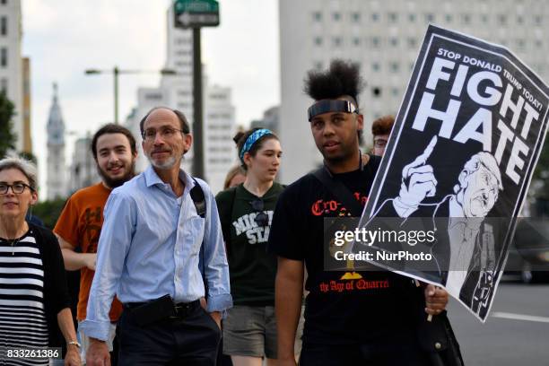 Thousands of protestors participate in the Philly is Charlottesville march, in Philadelphia, PA, on August 16, 2017. Demonstrations are being held...