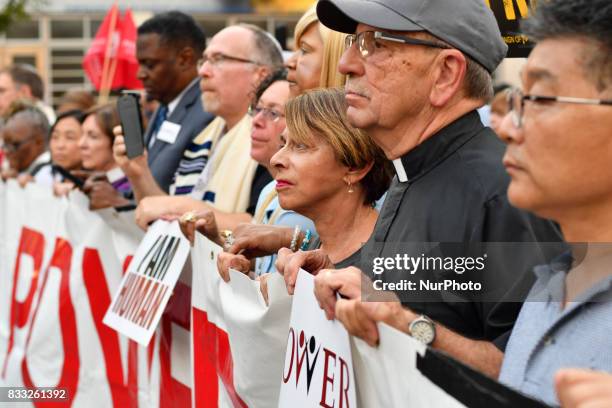 Thousands of protestors participate in the Philly is Charlottesville march, in Philadelphia, PA, on August 16, 2017. Demonstrations are being held...