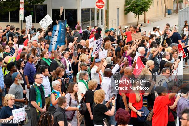 Thousands of protestors participate in the Philly is Charlottesville march, in Philadelphia, PA, on August 16, 2017. Demonstrations are being held...