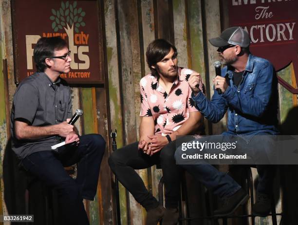 Co-Host Craig Havighurst with Singer/Songwriters Charlie Worsham and Jon Randall during Music City Roots at The Factory At Franklin on August 16,...