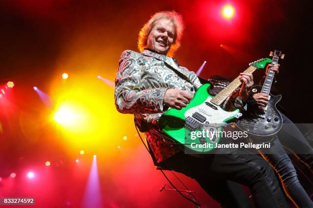 James Young and Tommy Shaw from Styx perform in concert at Northwell Health at Jones Beach Theater on August 16, 2017 in Wantagh, New York.