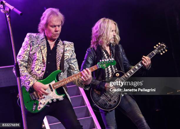 James Young and Tommy Shaw from Styx perform in concert at Northwell Health at Jones Beach Theater on August 16, 2017 in Wantagh, New York.