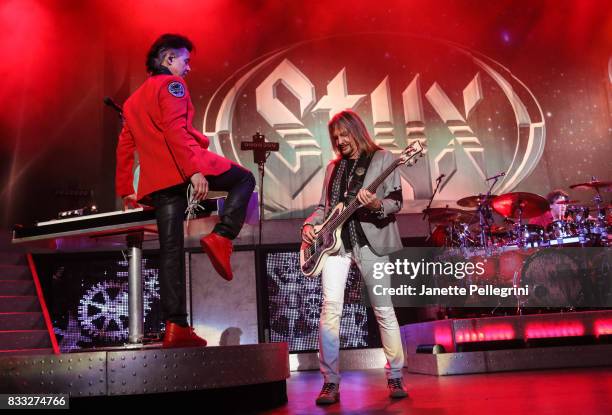 Lawrence Gowan and Ricky Phillips from Styx perform in concert at Northwell Health at Jones Beach Theater on August 16, 2017 in Wantagh, New York.