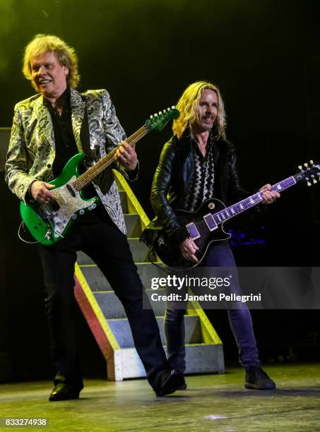 James Young and Tommy Shaw from Styx perform in concert at Northwell Health at Jones Beach Theater on August 16, 2017 in Wantagh, New York.