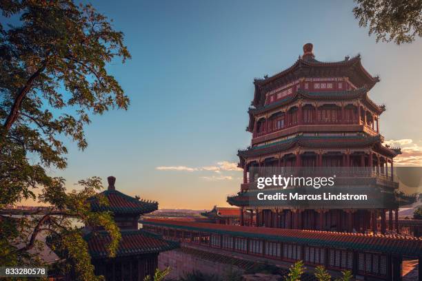 tower of buddhist incense - summer palace beijing stock pictures, royalty-free photos & images