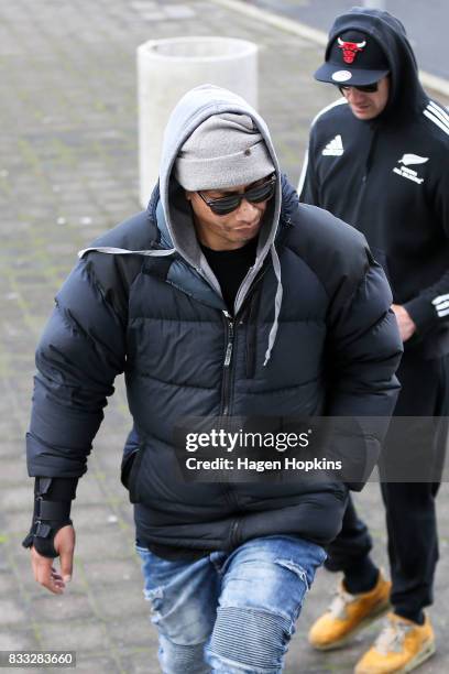 Malo Luafutu, also known by his stage name Scribe, arrives at Porirua District Court on August 17, 2017 in Wellington, New Zealand. The 38-year-old...