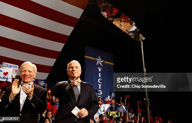 Republican presidential nominee Sen. John McCain and Sen. Joe Lieberman hold a rally at Florida International University October 17, 2008 in Miami,...