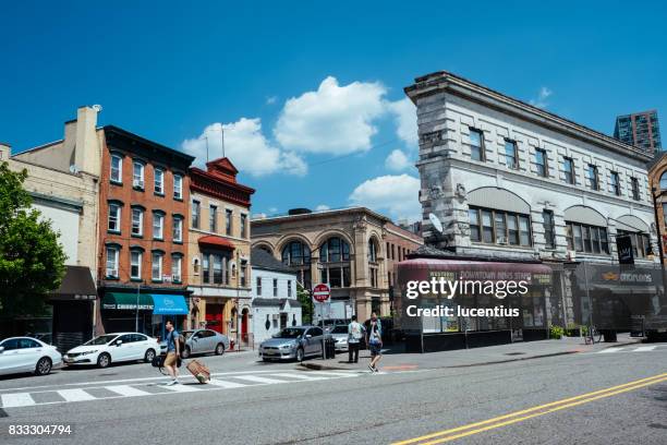 jersey city, usa at newark av. and bay st - jersey city stock pictures, royalty-free photos & images