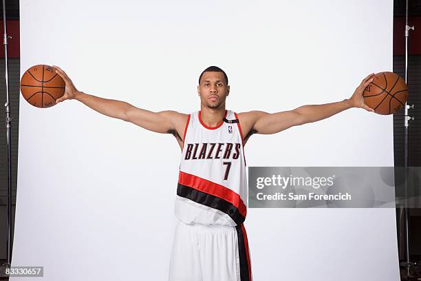 Brandon Roy of the Portland Trail Blazers poses for a portrait during NBA Media Day on September 29, 2008 at the Rose Garden Arena in Portland,...