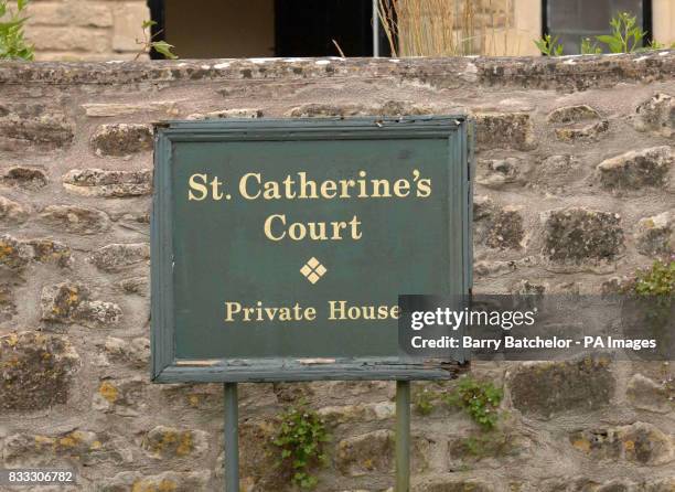 Sign outside former Bond girl Jane Seymour's country home - St Catherine's Court, near Bath.