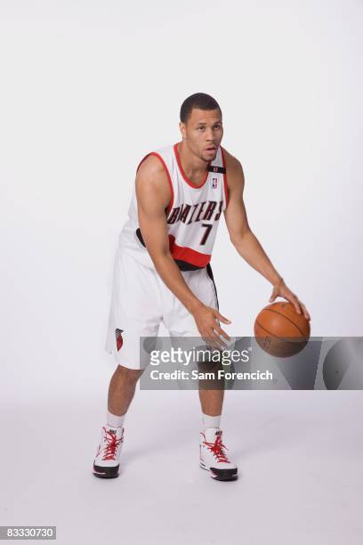 Brandon Roy of the Portland Trail Blazers poses for a portrait during NBA Media Day on September 29, 2008 at the Rose Garden Arena in Portland,...