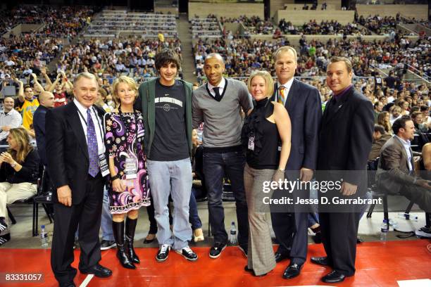 Ricky Rubio and Thierry Henry at the game during the 2008 NBA Europe Live Tour on October 17, 2008 at the Palau Sant Jordi in Barcelona, Spain. NOTE...