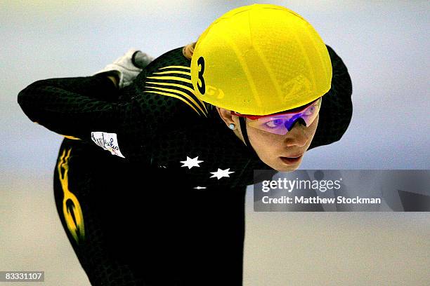 Tatiana Borodulina of Australia competes in the 1500 meter preliminaries during the Samsung ISU World Cup Short Track at the Utah Olympic Oval...