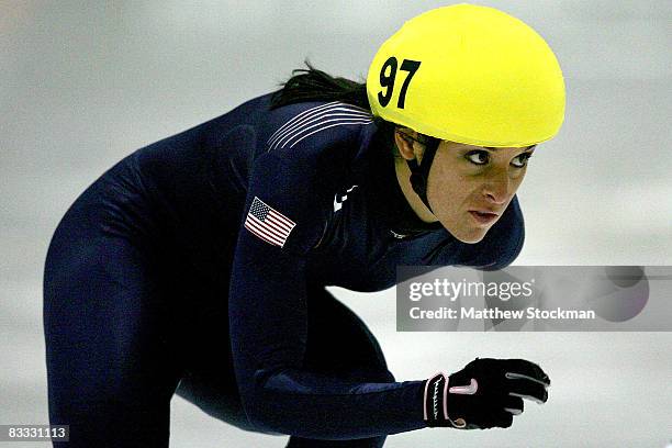 Allison Baver competes in the 1500 meter preliminaries during the Samsung ISU World Cup Short Track at the Utah Olympic Oval October 17, 2008 in Salt...