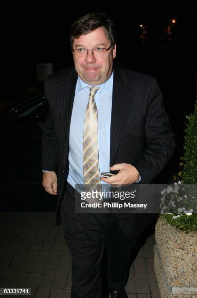 Troubled Irish prime minister, Taoiseach Brian Cowen arrives at RTE studios to appear on the 9 o'clock news on October 17, 2008 in Dublin, Ireland.