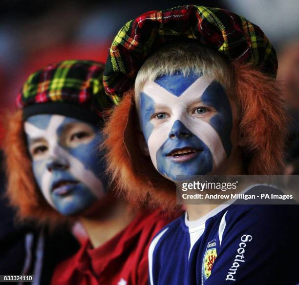 Young Scotland fans before the International Friendly against South Africa at Pittodrie Stadium, Aberdeen.