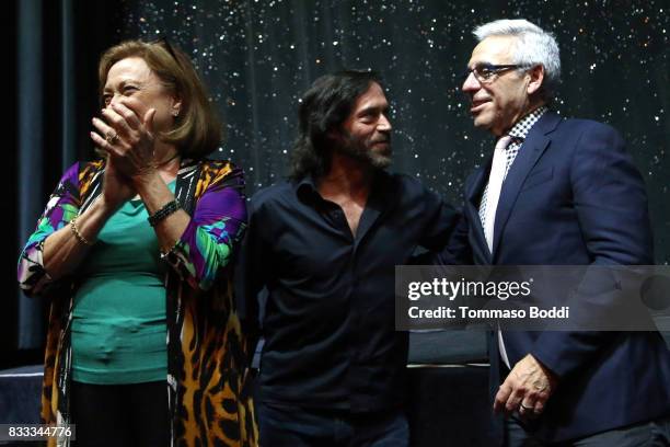 Sharon Garrison, Kirk Geiger and Mitchell Gold attend the Premiere Of Beard Collins Shores Productions' "A Very Sordid Wedding" on August 16, 2017 in...