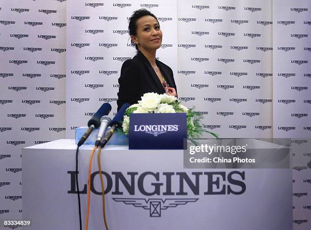 Hong Kong actress Carina Lau, Longines' advertising star, attends Longines exclusive shoppe launching ceremony at the Central Emporium on October 17,...