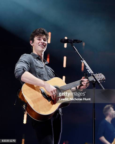 Shawn Mendes performs in concert at Barclays Center of Brooklyn on August 16, 2017 in the Brooklyn borough of New York City.