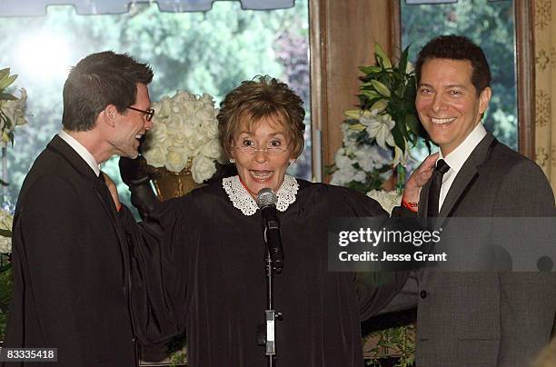 Judge Judy Sheindlin attends Michael Feinstein and Terrence Flannery's wedding ceremony held at a private residence on October 17, 2008 in Los...