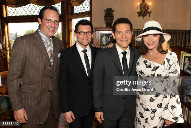 Percy Gibson, Terrence Flannery, Michael Feinstein and Joan Collins attend the wedding of Michael Feinstein and Terrence Flannery held at a private...