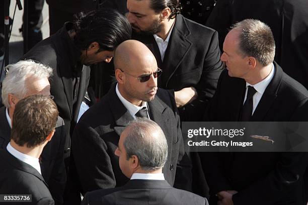 Saif al-Islam al-Gaddafi, son of the Libyan leader Moammar al-Gaddafi attends the funeral of Austrian far-right leader Joerg Haider on October 18,...