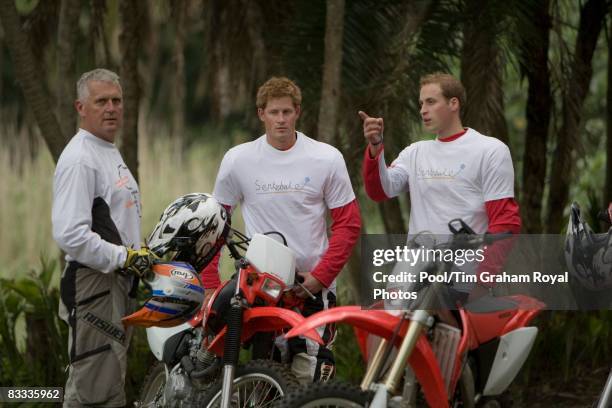 Prince William and Prince Harry with team leader Mike Glover prepare to take part in Enduro Africa 08 Charity Motorcycle Ride from Durban to Port...