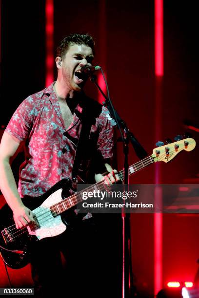 Mike Kerr of Royal Blood perform at The Wiltern on August 16, 2017 in Los Angeles, California.