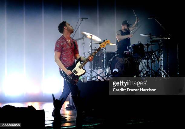 Mike Kerr and Ben Thatcher of Royal Blood perform at The Wiltern on August 16, 2017 in Los Angeles, California.