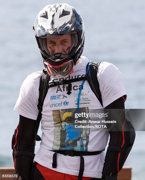 Prince William prepares to set off at the start of the Enduro 2008 Motorcycle Rally to benefit UNICEF, the Nelson Mandela Children's Fund and...