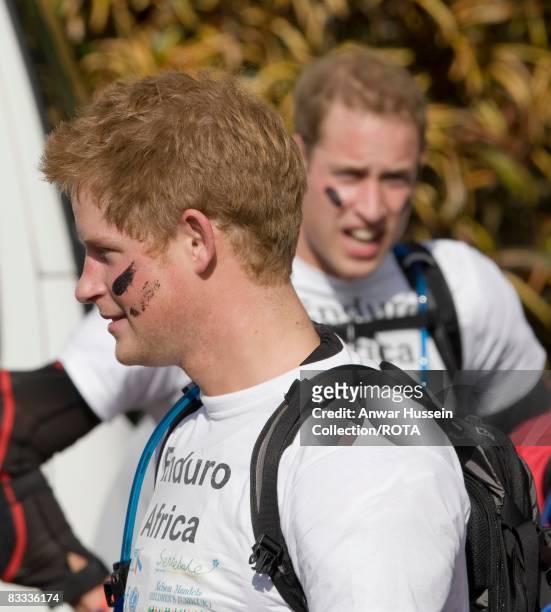 Prince William and Prince Harry prepare to set off at the start of the Enduro 2008 Motorcycle Rally to benefit UNICEF, the Nelson Mandela Children's...