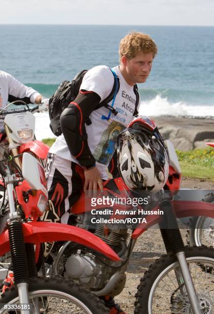 Prince Harry prepares to set off at the start of the Enduro 2008 Motorcycle Rally to benefit UNICEF, the Nelson Mandela Children's Fund and...